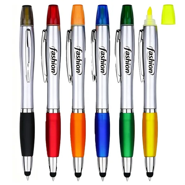 Ballpoint pen with highlighter and stylus functions