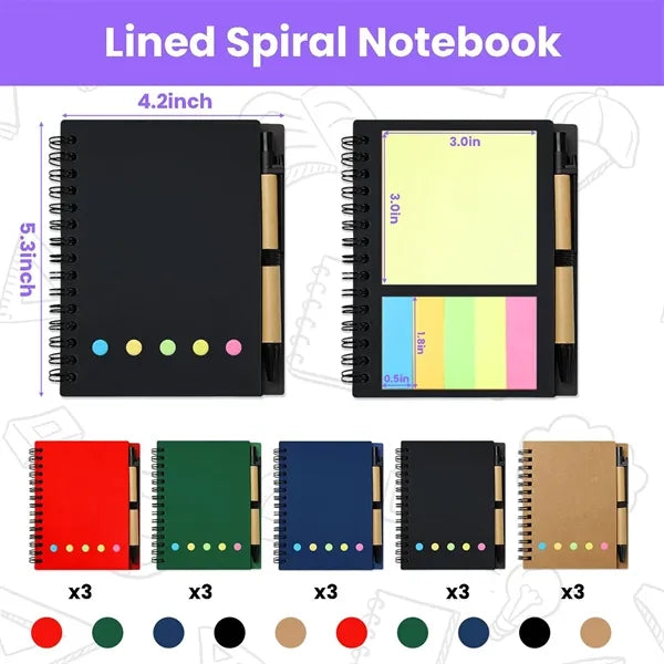 Spiral Notebook Pocket Notepad Pen Set Sticky Note