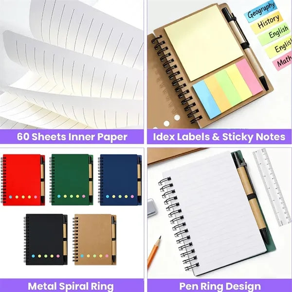 Spiral Notebook Pocket Notepad Pen Set Sticky Note
