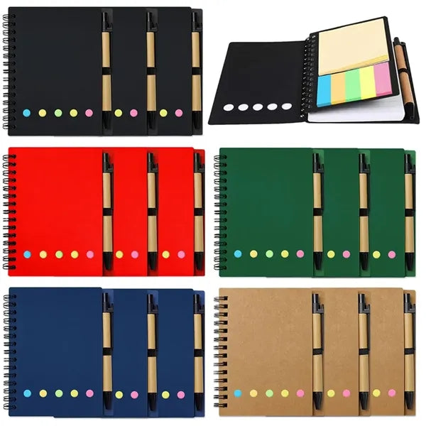 Spiral Notebook Pocket Notepad Pen Set Sticky Note
