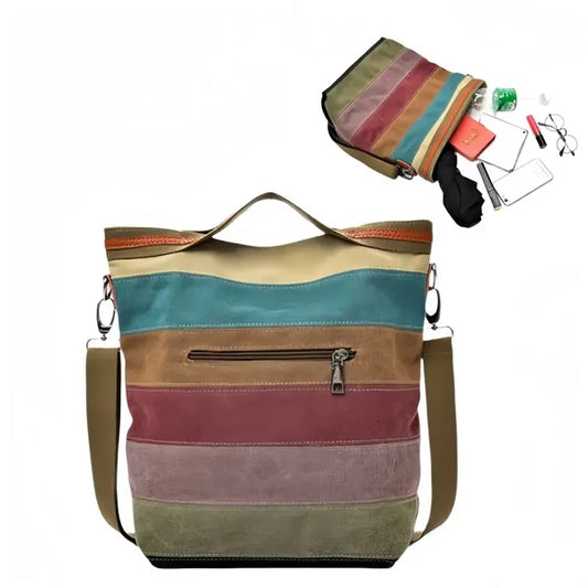 Striped Canvas Tote Bag, Large Capacity Hobo Bag for Women