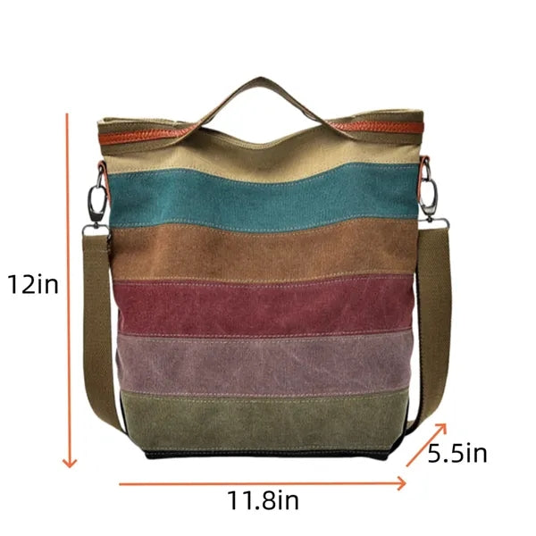 Striped Canvas Tote Bag, Large Capacity Hobo Bag for Women