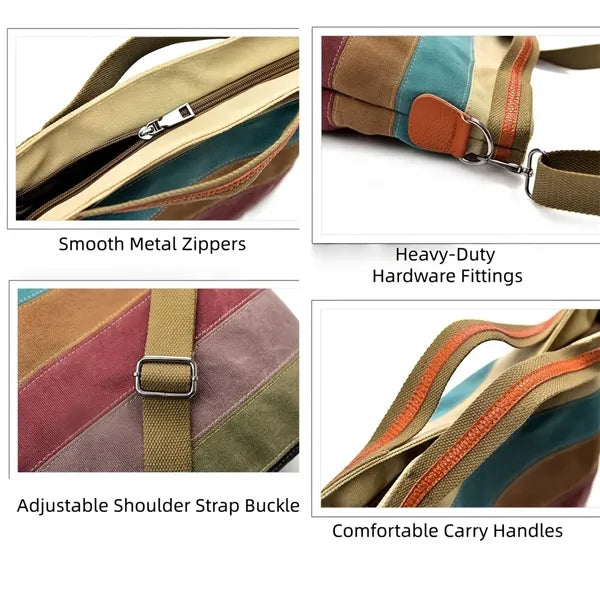 Striped Canvas Tote Bag, Large Capacity Hobo Bag for Women