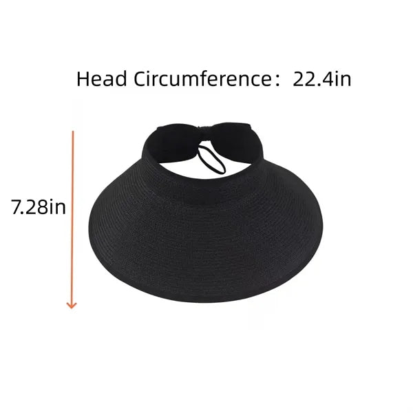 Foldable Straw Visor Hat, Wide Brim Sun Hat with Bow