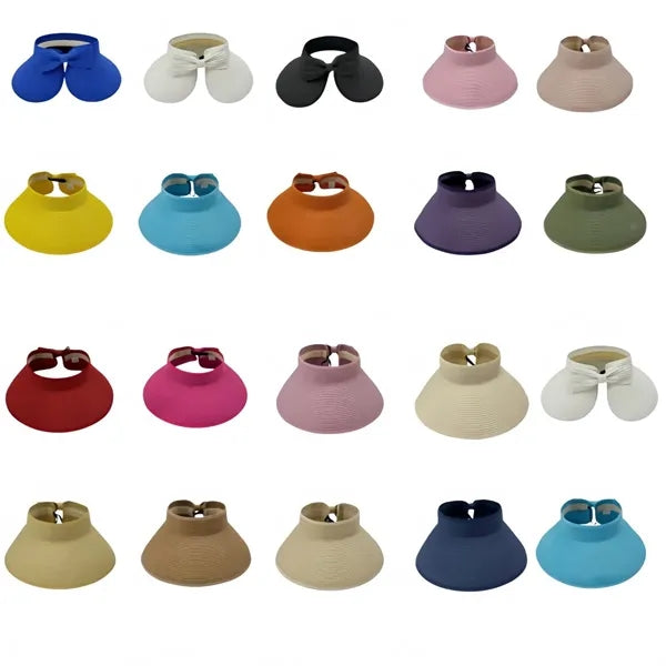 Foldable Straw Visor Hat, Wide Brim Sun Hat with Bow