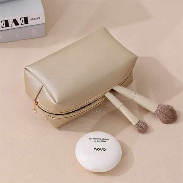 Leather Makeup Bag Small Zipper Cosmetic Organizer Travel
