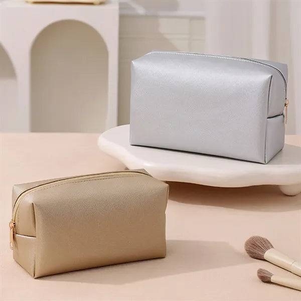 Leather Makeup Bag Small Zipper Cosmetic Organizer Travel