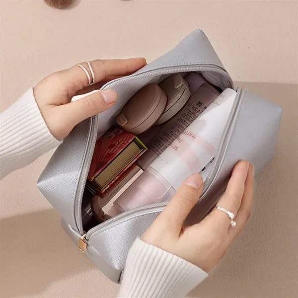 Leather Makeup Bag Small Zipper Cosmetic Organizer Travel