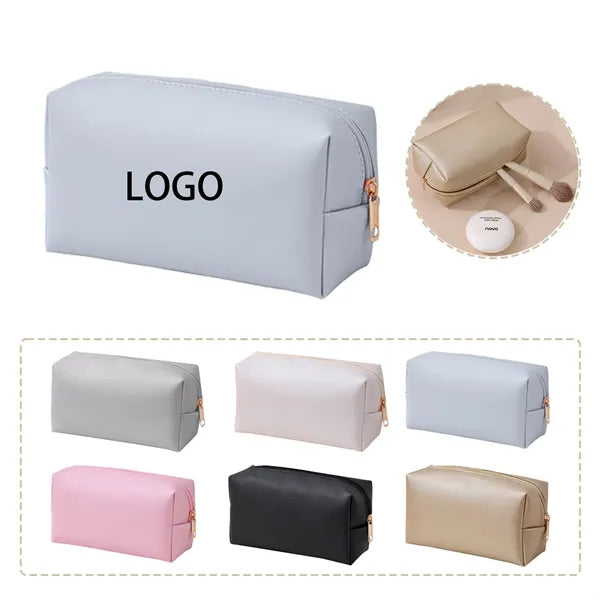 Leather Makeup Bag Small Zipper Cosmetic Organizer Travel