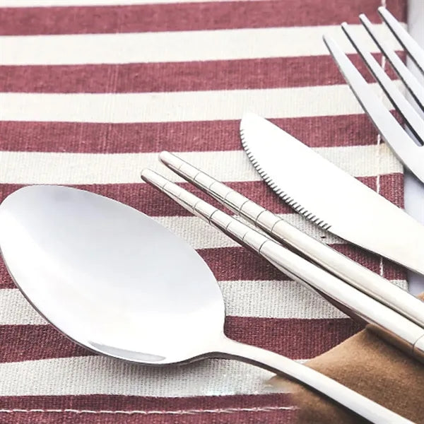 Stainless Steel Cutlery Set in Canvas Pouch w/ Carabiner