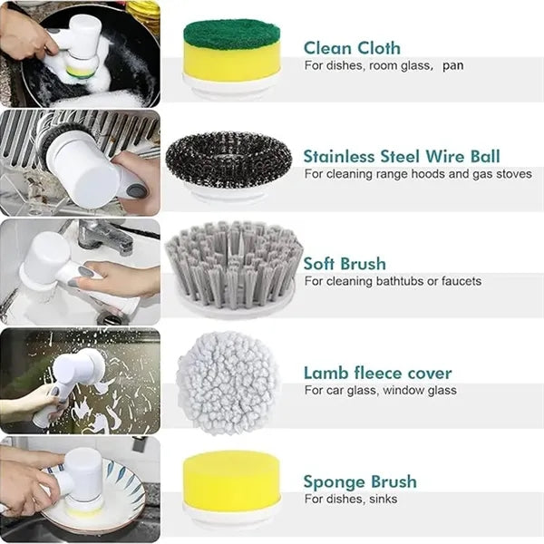 Electric Spin Scrubber with 5 Brush Heads for Home Cleaning