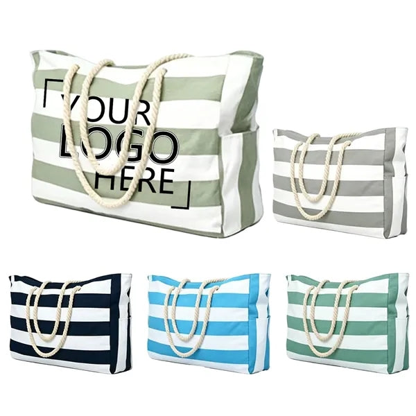 Striped Canvas Tote Bag