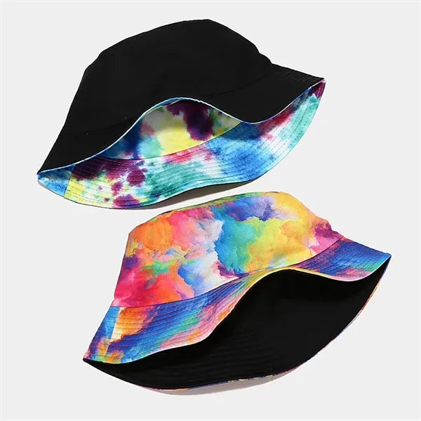 Reversible Tie Dye Bucket Hat Unisex Cotton Summer Sun Cap