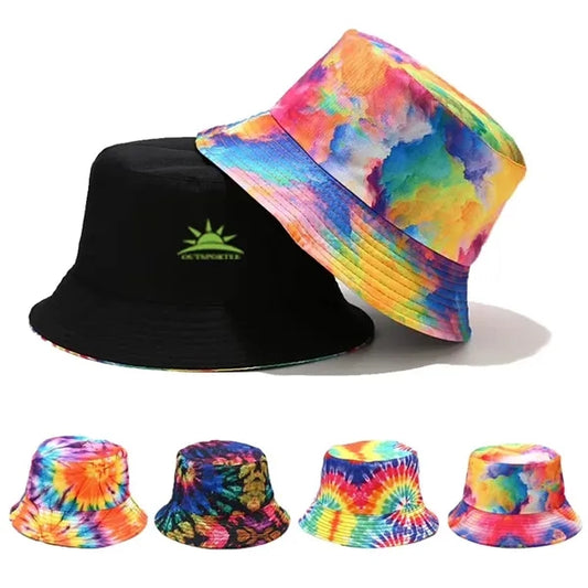 Reversible Tie Dye Bucket Hat Unisex Cotton Summer Sun Cap