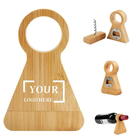 Bamboo Wine Bottle Stand With Corkscrew