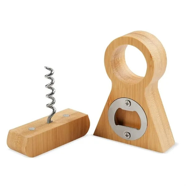 Bamboo Wine Bottle Stand With Corkscrew