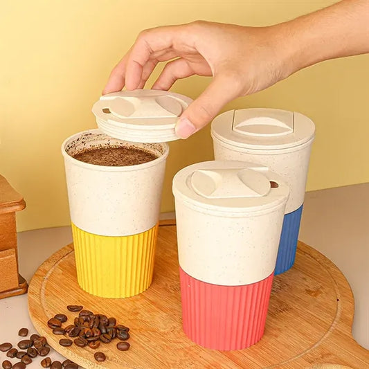 13oz Wheat Straw Plastic Coffee Cup with Lid