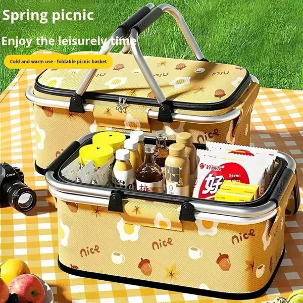 19L Collapsible Insulated Picnic Basket W/Handles
