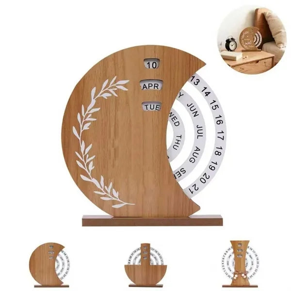 Wooden Manual Rotating Calendar for Home Office Decoration