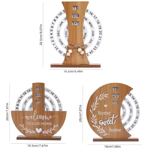 Wooden Manual Rotating Calendar for Home Office Decoration