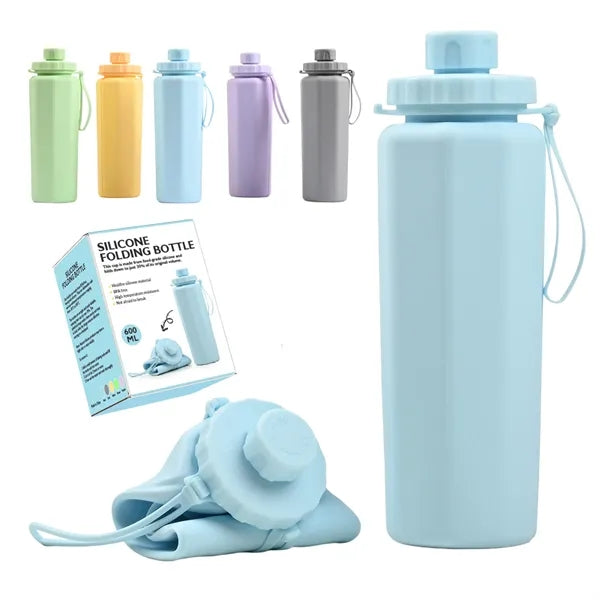 20oz Collapsible Silicone Water Bottle BPA Free Portable