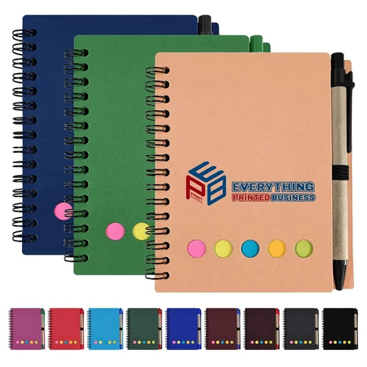 Kraft Paper Spiral Notebook W/ Sticky Notes And Pen