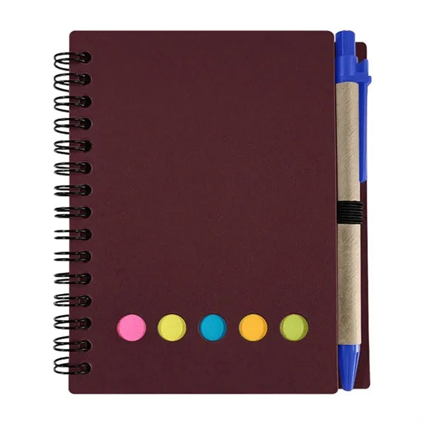 Kraft Paper Spiral Notebook W/ Sticky Notes And Pen