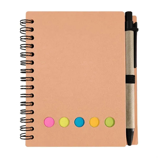 Kraft Paper Spiral Notebook W/ Sticky Notes And Pen