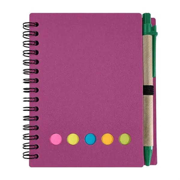 Kraft Paper Spiral Notebook W/ Sticky Notes And Pen
