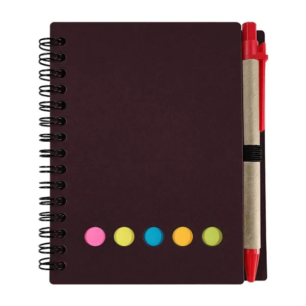 Kraft Paper Spiral Notebook W/ Sticky Notes And Pen