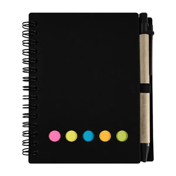Kraft Paper Spiral Notebook W/ Sticky Notes And Pen