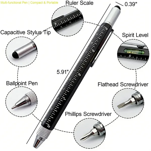 6-in-1 Multifunction Tool Pen Stylus Ruler Leveler