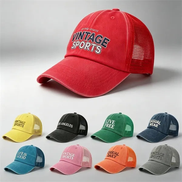 Logo Breathable Washed Cotton Mesh Cap