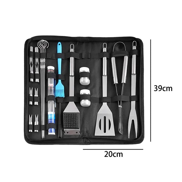 25-Piece Stainless Steel BBQ Grill Zippered Case Tool Set