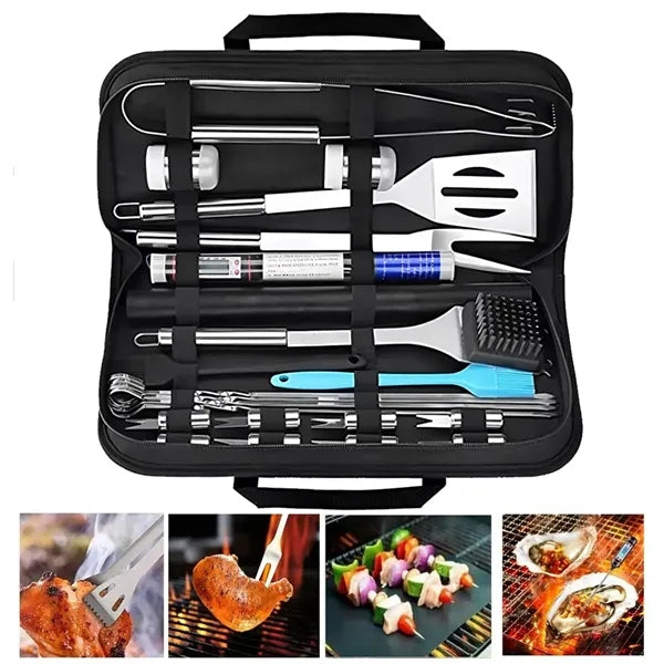25-Piece Stainless Steel BBQ Grill Zippered Case Tool Set