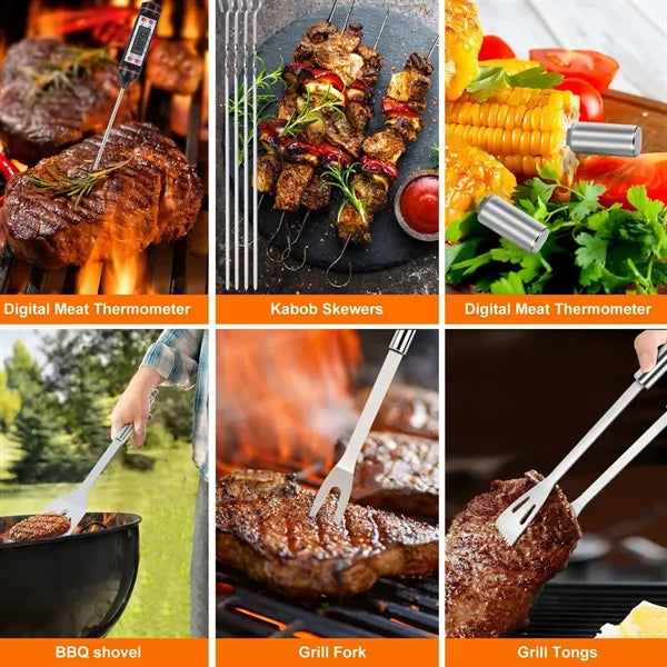 25-Piece Stainless Steel BBQ Grill Zippered Case Tool Set