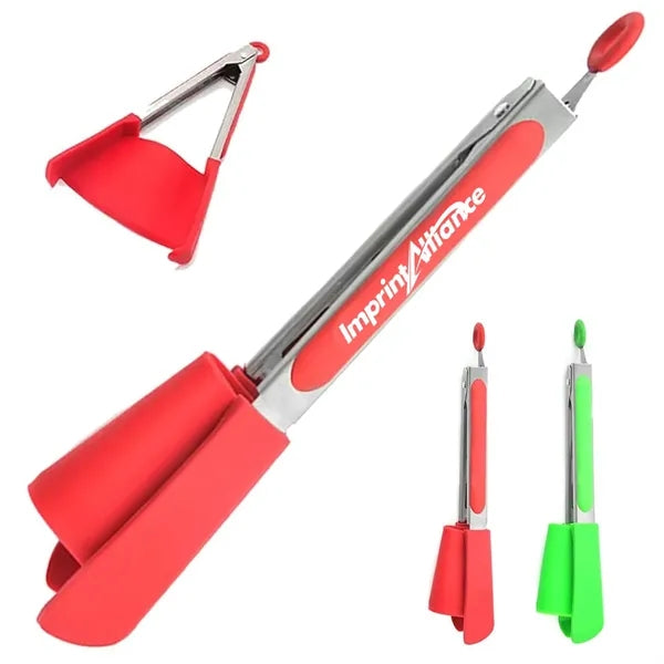 12In 2-in-1 Silicone Spatula Tongs with Locking Mechanism