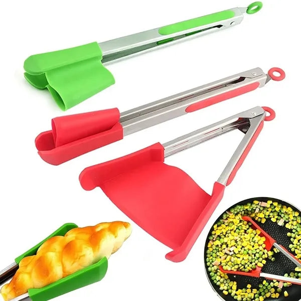 12In 2-in-1 Silicone Spatula Tongs with Locking Mechanism