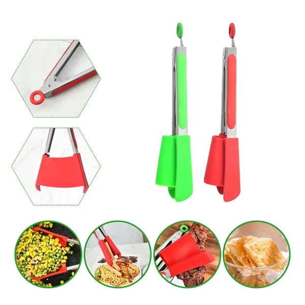 12In 2-in-1 Silicone Spatula Tongs with Locking Mechanism