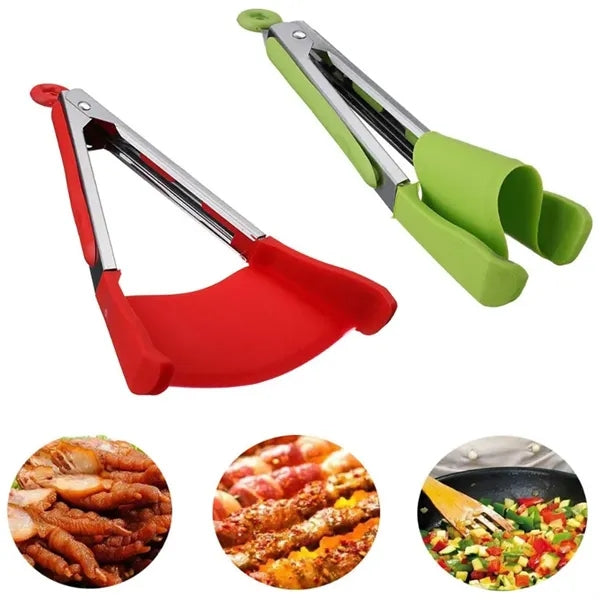 12In 2-in-1 Silicone Spatula Tongs with Locking Mechanism