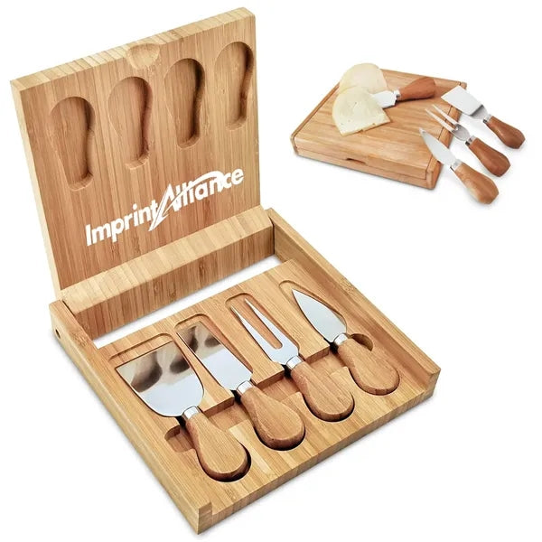 5-Piece Bamboo Cheese Board & Knife Set w/ Storage Case