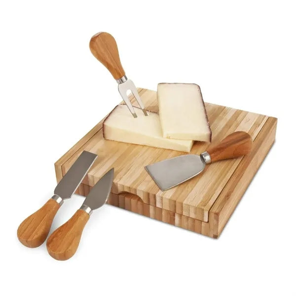 5-Piece Bamboo Cheese Board & Knife Set w/ Storage Case