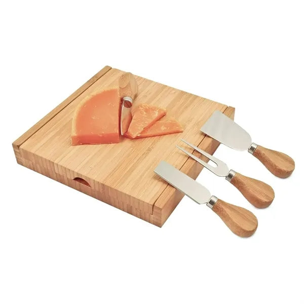 5-Piece Bamboo Cheese Board & Knife Set w/ Storage Case