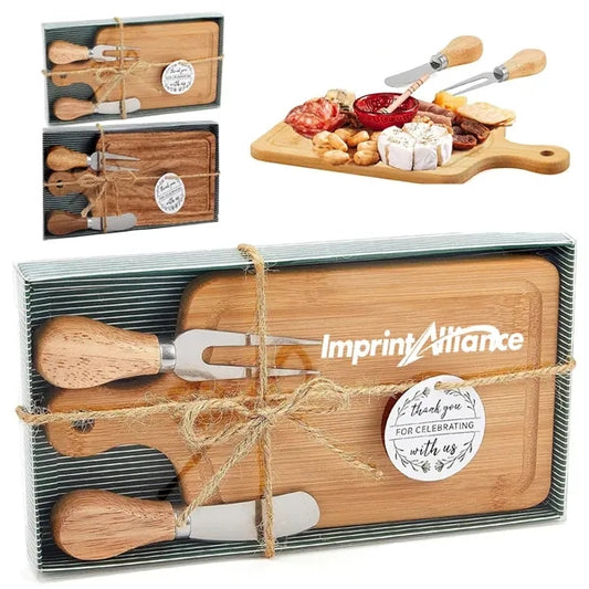 3-Piece Bamboo Cheese Board & Knife Gift Set