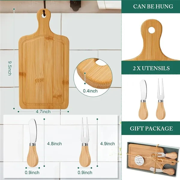 3-Piece Bamboo Cheese Board & Knife Gift Set