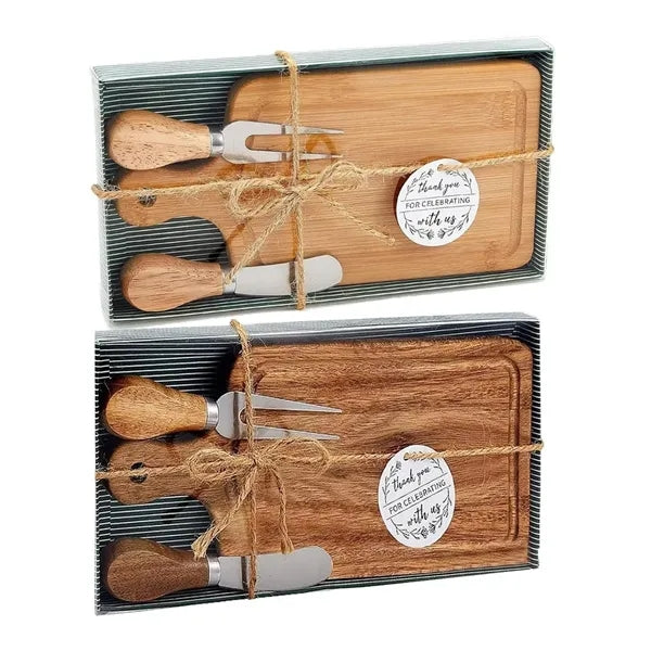 3-Piece Bamboo Cheese Board & Knife Gift Set