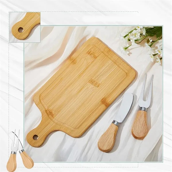 3-Piece Bamboo Cheese Board & Knife Gift Set
