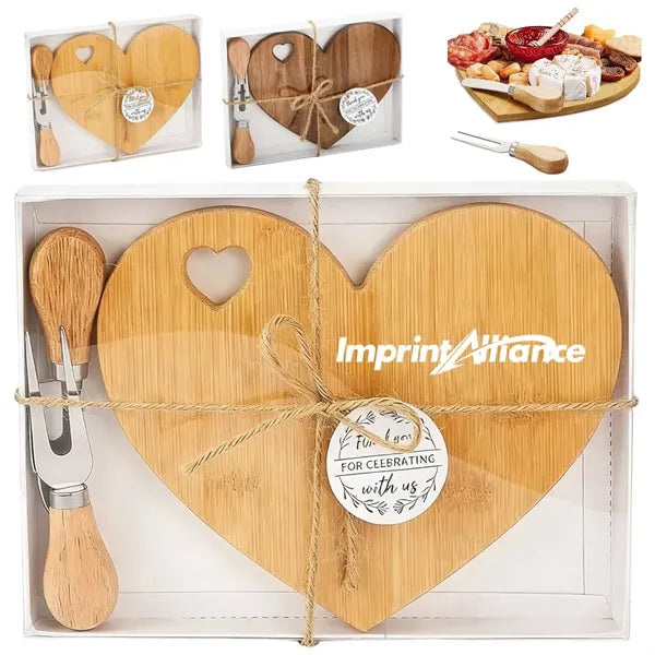 Heart-Shaped Bamboo Cheese Board & Knife Gift Set