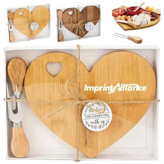 Heart-Shaped Bamboo Cheese Board & Knife Gift Set