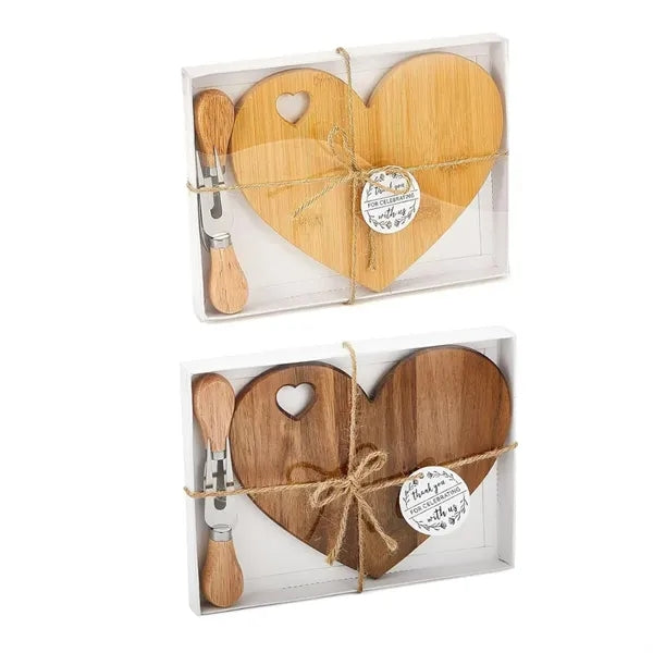 Heart-Shaped Bamboo Cheese Board & Knife Gift Set